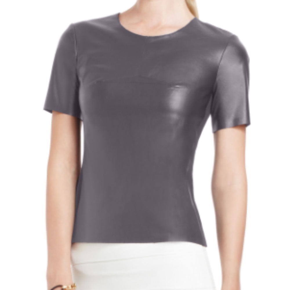 BCBG Faux Leather Short Sleeve Top